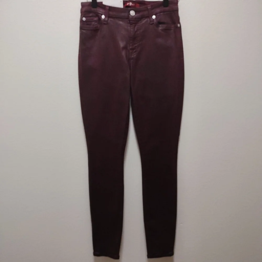 7 For All Mankind Super Skinny Jean in a Bordeaux Coated Material NEW 26